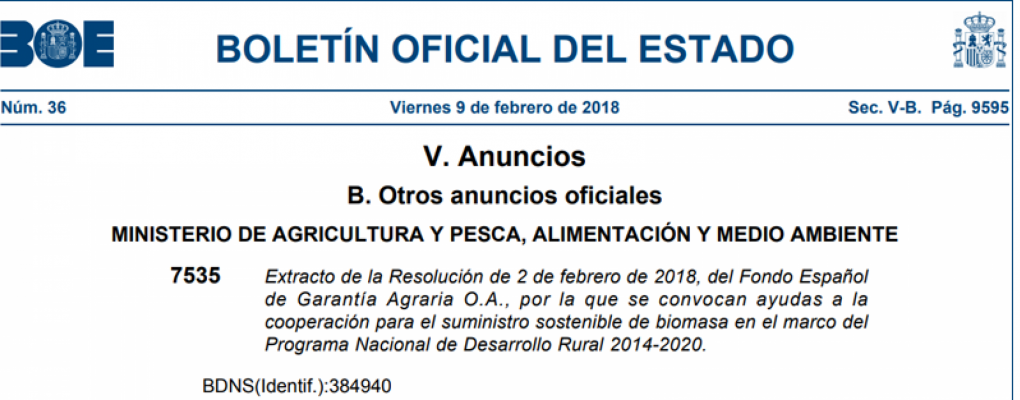 El Gobierno convoca ayudas a la cooperación para el suministro sostenible de Biomasa