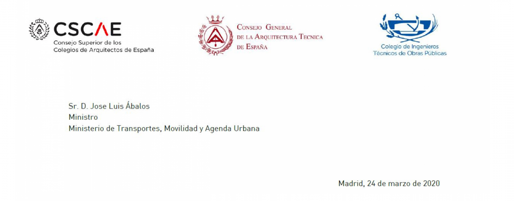 Solicitud al Ministro para decretar suspensión de las obras por parte de CGATE, CSCAE y CITOP