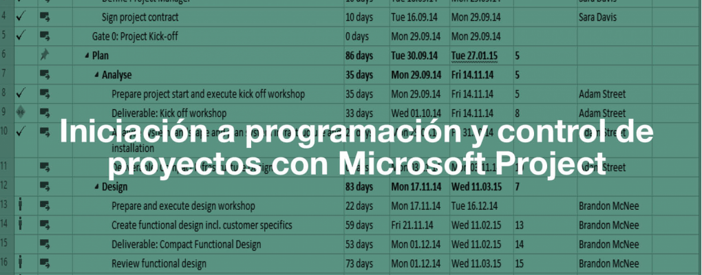 Curso Iniciación a programación y control de proyectos con Microsoft Project