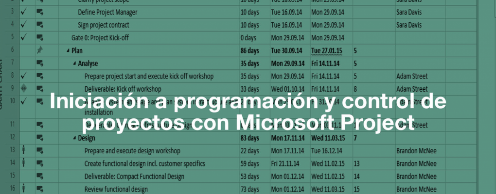 Curso Iniciación a programación y control de proyectos con Microsoft Project