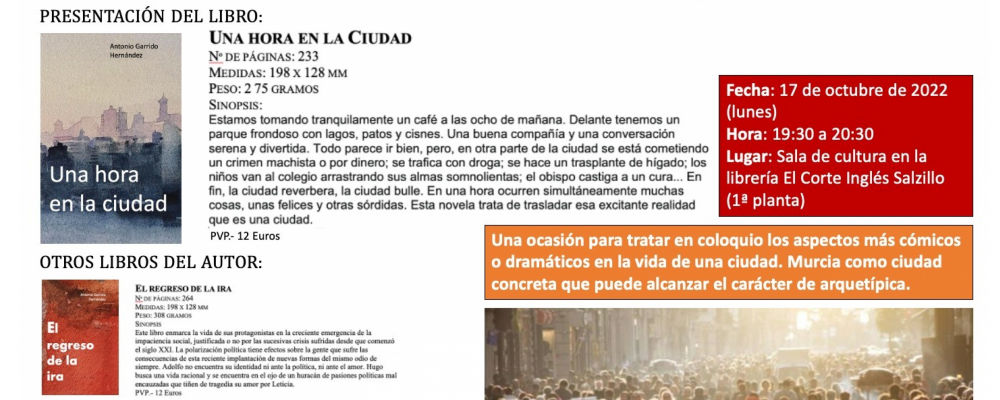 Antonio Garrido presenta su nueva novela, Una hora en la ciudad