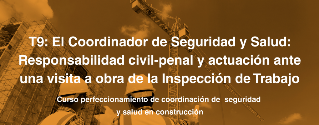 T9. El Coordinador de Seguridad y Salud: Responsabilidad civil-penal y actuación ante una visita a obra de la Inspección de Trabajo