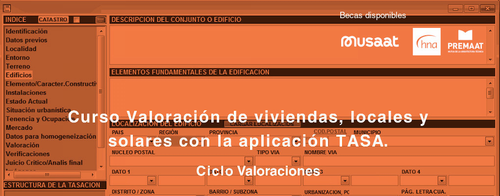 Curso valoración de viviendas, locales y solares con la aplicación TASA. Ciclo valoraciones