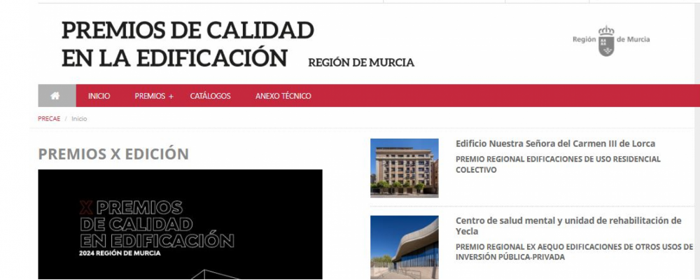 Actualizada la web de los X Premios de Calidad en la edificación de la Región de Murcia 