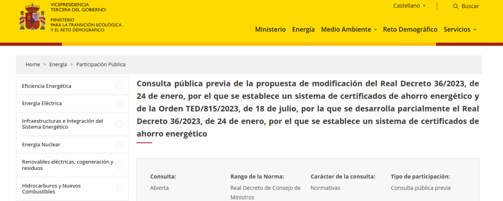 Abierta la consulta pública para modificar el sistema de Certificados de Ahorro Energético