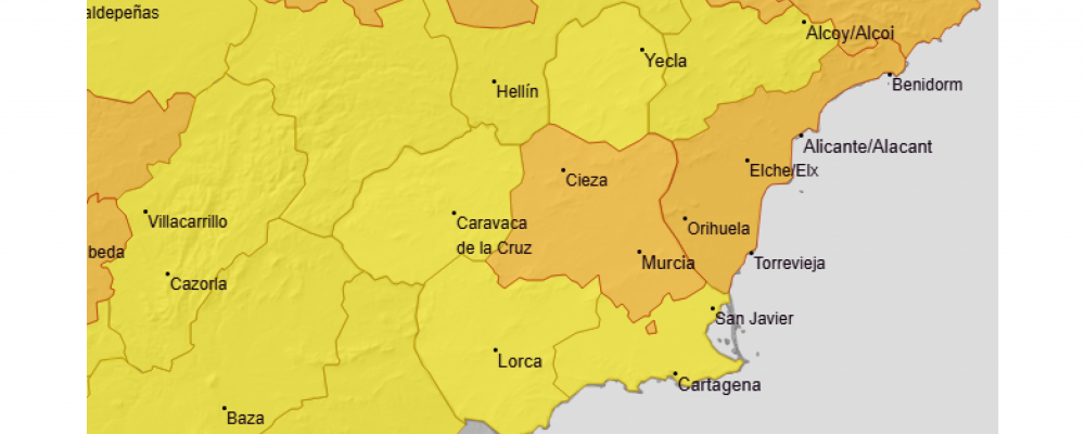 Aviso de nivel naranja Vega del Segura. Mañana martes 7 y miércoles 8 de julio