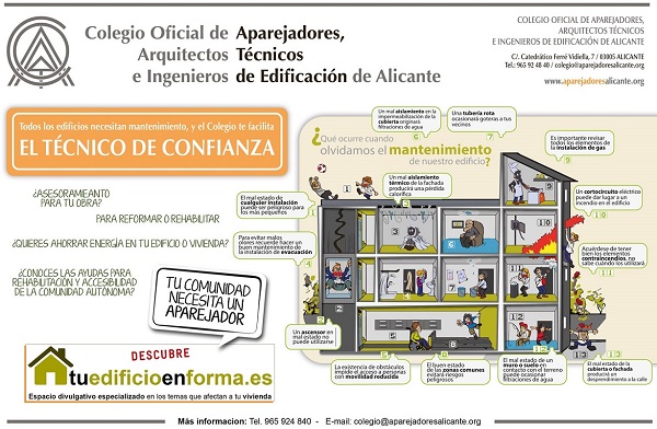 “El Aparejador de cabecera: El técnico experto en el mantenimiento de edificios”. El Colegio de Aparejadores de Alicante en el especial comunidades del diario Información del domingo 10 de julio.